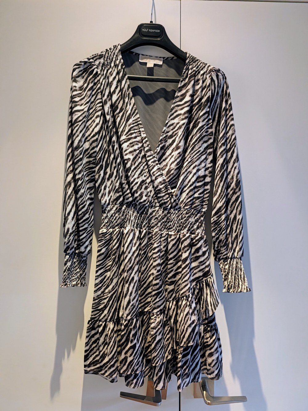 Michael Kors Zebra-Print Long Sleeve Wrap Dress